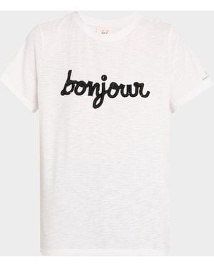 Cinq À Sept Bonjour Fringe Embroidered Shrunken T-Shirt - White