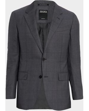 ZEGNA Tonal Plaid 15Milmil15 Wool Suit - Blue