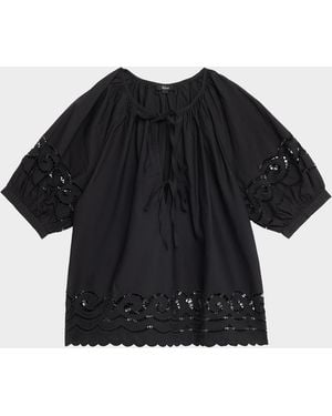 Rails Catalene Embroidered Short-Sleeve Blouse - Black