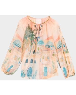 Johnny Was Loubellah Beaded Cotton-Silk Blouse - White