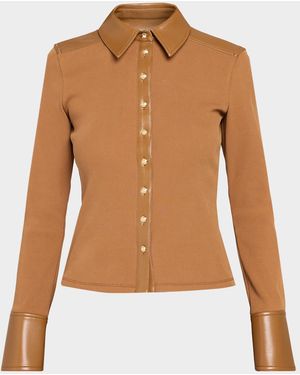 Cinq À Sept Magali Cotton-Blend Ribbed Top - Brown