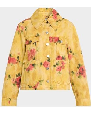 Ganni Floral Denim Jacket - Yellow