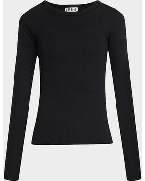 ÉTERNE Long-Sleeve Fitted Crewneck Top - Black