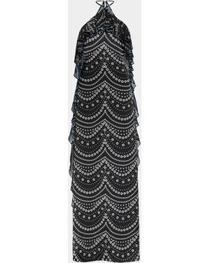 MISA Los Angles Stranded Pearls Lupita Halter Maxi Dress - White