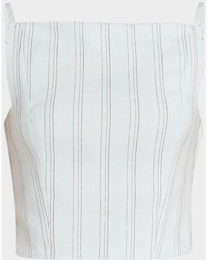 A.L.C. Elliott Stripe Linen Crop Top - White