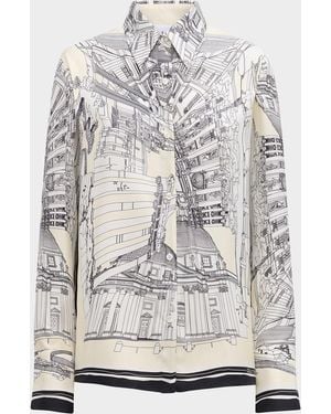 Callas Milano Cameron Landmark-Print Silk Twill Blouse - Gray