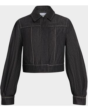 Dice Kayek Blouson-Sleeve Crop Denim Jacket - Black