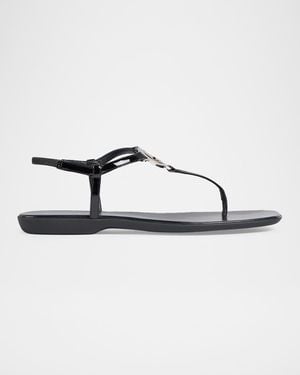 Gucci Gg Ease Patent Leather Thong Sandals - Metallic
