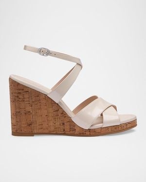 Stuart Weitzman 85Mm Alyssa Patent Leather Wedge Sandals - White