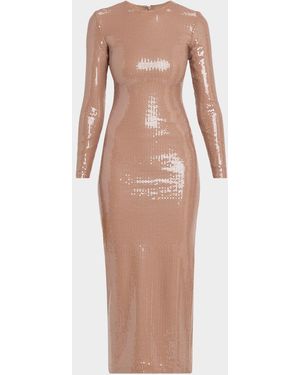 Alex Perry Sequined Long-Sleeve Midi Dress - Natural