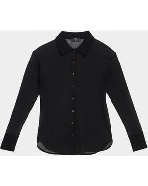 Etro Semi-Sheer Knit Button-Down Top - Black