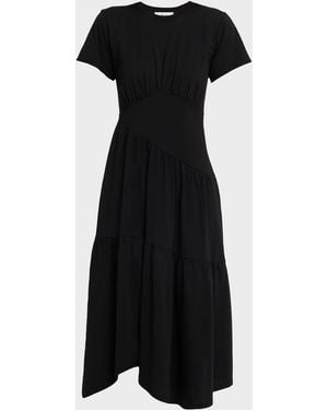 FRAME Short-Sleeve Gathered Maxi Dress - Black