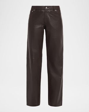 EB DENIM Low-Rise Baggy Leather Jeans - Gray