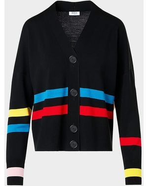 Akris Punto Striped Knit V-Neck Cardigan - Black