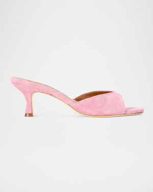 STAUD 55Mm Brigitte Suede Kitten-Heel Mules - Pink