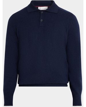 Brunello Cucinelli Apos;S Cashmere Knit Polo Sweater - Blue