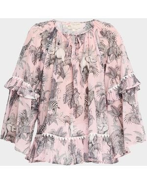 Maison Common African-Print Cotton Voile Ruffle Blouse - Pink