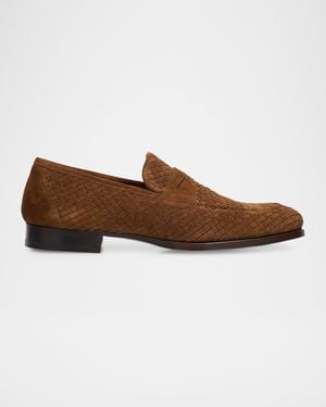Kiton Apos;S Woven Calfskin Penny Loafers - Brown