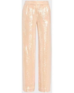 LAQUAN SMITH Sequin Pleated Wide-Leg Pants - Natural