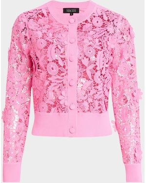 Teri Jon Lace-Front Knit Cardigan - Pink