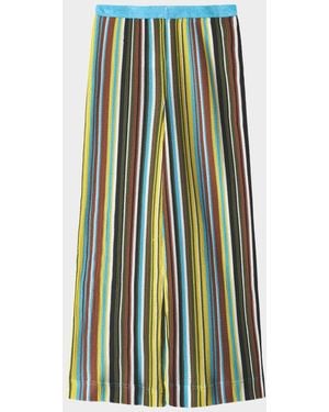 STAUD Ali Striped Crochet Knit Pants - Green