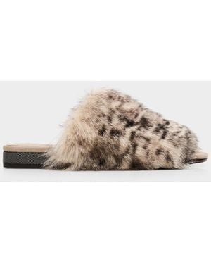 Brunello Cucinelli Shearling Open-Toe Slippers - Multicolor