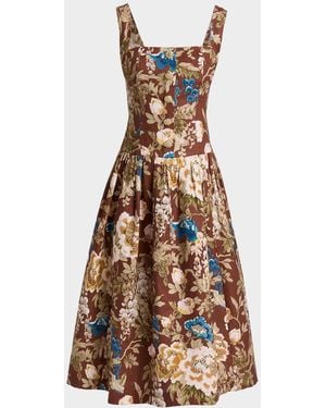 Cara Cara Feliz Floral Linen Midi Dress - White