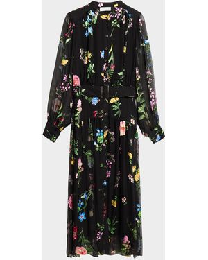 Tahari The Janice Floral-Print Midi Shirtdress - Black