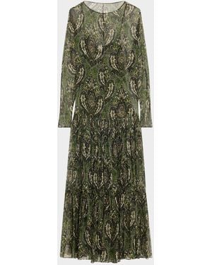 Saint Laurent Sheer Paisley Print Gown With Slip Underpinning - Green