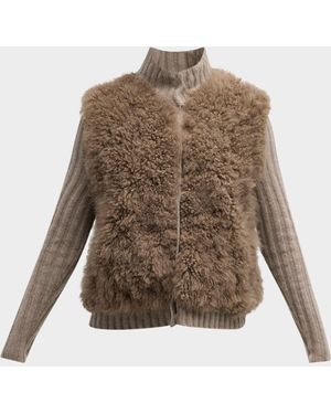 TSE Cashmere Goat Fur Ribbed Button-Down Cardigan - Brown