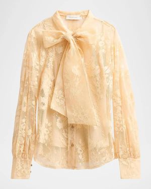 Zimmermann Valiant Lace Pussy Bow Blouse - Natural