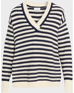 Tanya Taylor Ashby Stripe V-Neck Sweater - Blue