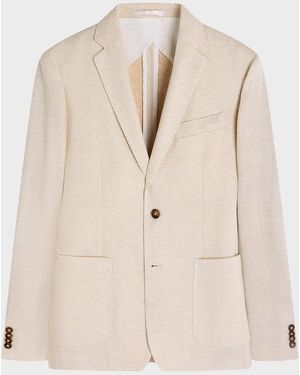 Bugatchi Apos;S Herringbone Cotton And Linen Two-Button Blazer - Natural