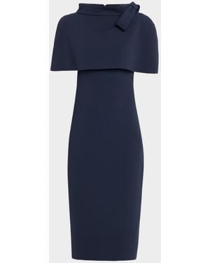 Badgley Mischka Bodycon Funnel-Neck Capelet Midi Dress - Blue