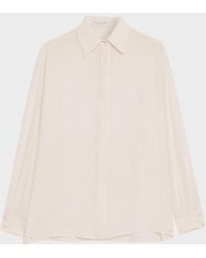 Michael Kors Button-Down Silk Boyfriend Shirt - Natural