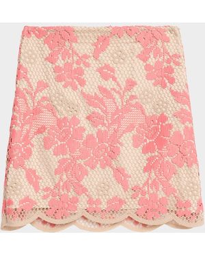 Emanuel Ungaro Hunter Scalloped Floral Lace Mini Skirt - Pink