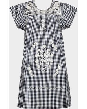 Frances Valentine Camila Embroidered Gingham Cotton Mini Dress - Blue