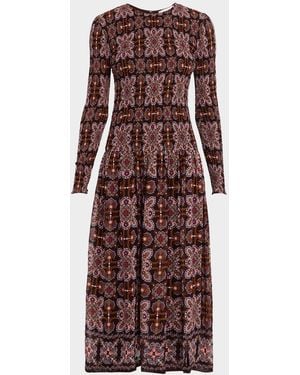 Cara Cara Blossom Mosaic Drop-Waist Midi Dress - Purple