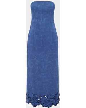 LEO LIN Rayna Strapless Vegan Suede Midi Dress - Blue