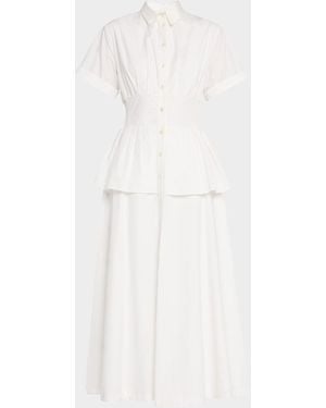 Rosie Assoulin Boogie Woogie Bugle Boy Peplum Midi Shirtdress - White