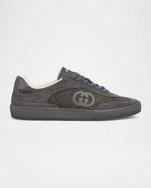 Gucci G74 Tonal Canvas And Suede Sneakers - Brown
