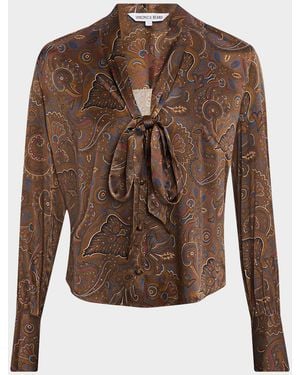 Veronica Beard Francine Paisley Silk Tie-Neck Blouse - Brown