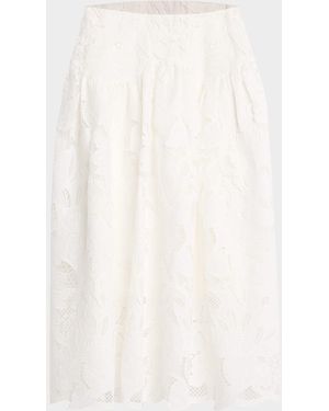 Emanuel Ungaro Roxie Embroidered Floral Lace Midi Skirt - White