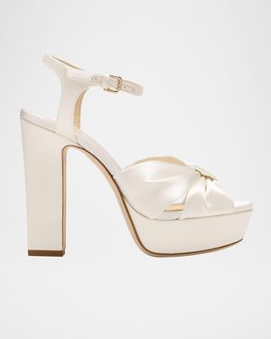 Jimmy Choo Heloise Cotton Ankle-Strap Platform Sandals - White