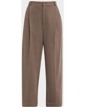 Brunello Cucinelli Felpa Cotton Fleece Pleated Straight-Leg Crop Pants - Brown