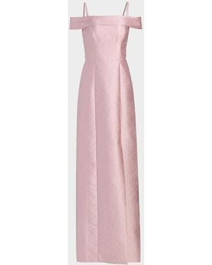 Kay Unger Edith Jacquard Off-The-Shoulder Column Gown - Pink