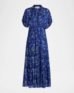 Saloni Riya Floral Satin Midi-Shirtdress - Blue