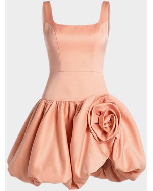 Mac Duggal Rosette Satin Bubble-Hem Mini Dress - Pink