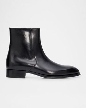 Tom Ford Apos;S Elkan Burnished Leather Zipped Ankle Boots - Black