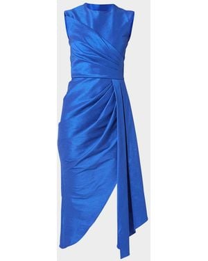 Shoshanna Colony Sleeveless Draped High-Low Midi Dress - Blue
